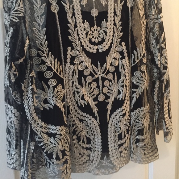 Black & Gold Sheer Embroidered Top w/tank - Picture 4 of 7